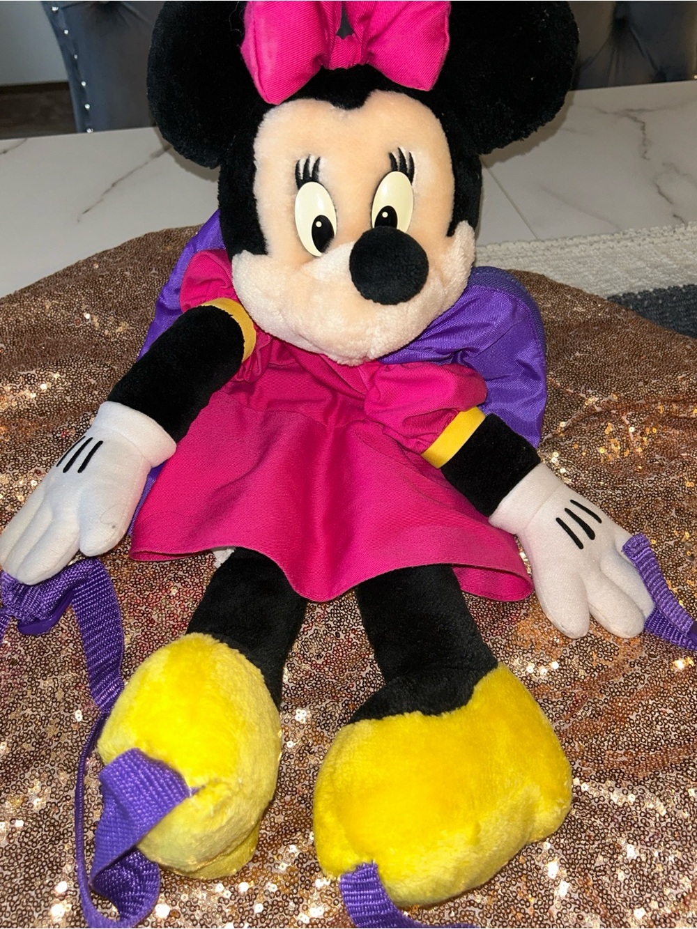 Disney Minnie Mouse Plush Backpack - Pink, Purple & Yellow